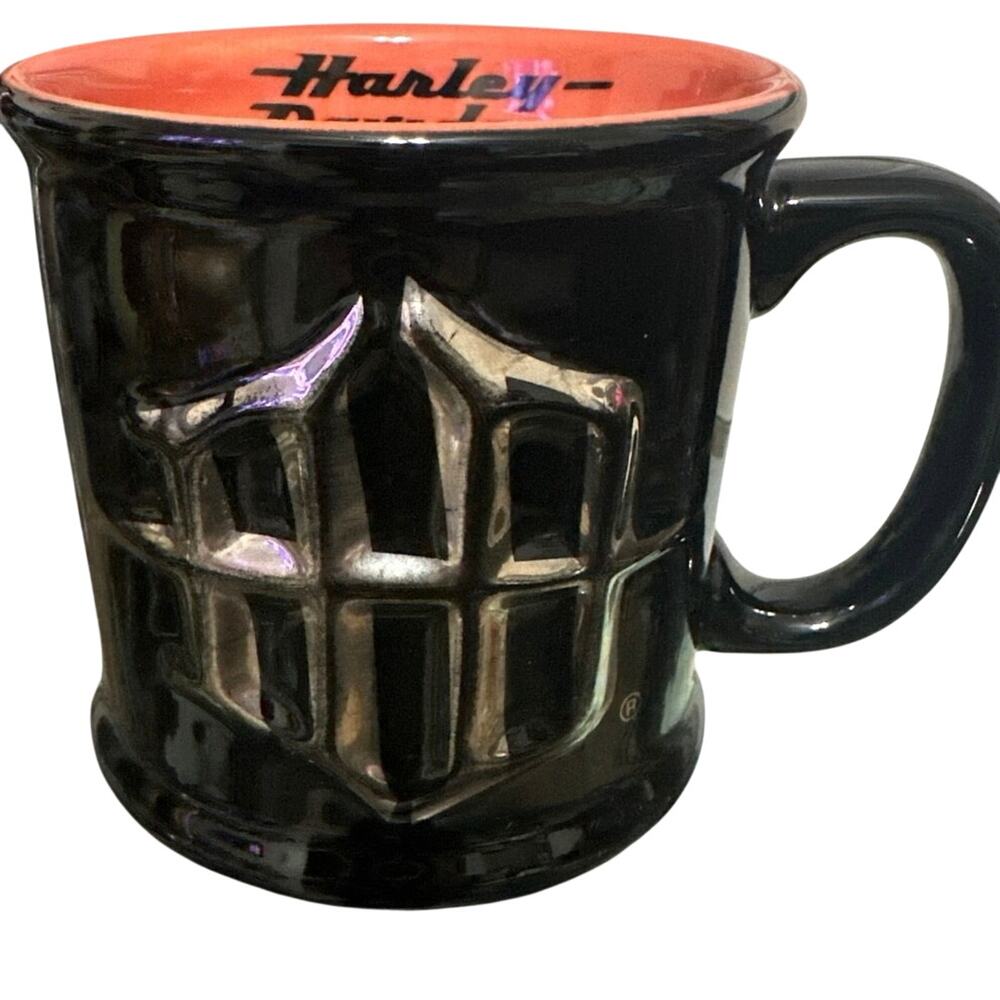 Harley-Davidson 3D Intial Logo Coffee Tea Cup Mug Black Orange Ceramic